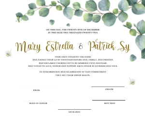 Eucalyptus Marriage Certificates design preview