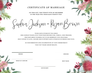 Gentle Summer Australian Wildflowers Marriage Certificates design preview