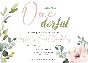 First Birthday Girls Invitation2 7 x 5" design preview