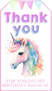Thank You Unicorn4 Rainbow 2" x 3.5": Girl 1 Birthday Invitation (5" x 7")