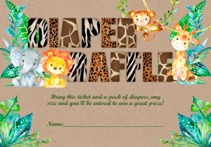 Safari diaper raffle card: Safari baby shower set