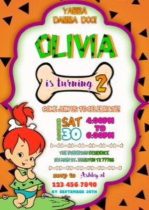Pebbles birthday invitation: Pebbles birthday set
