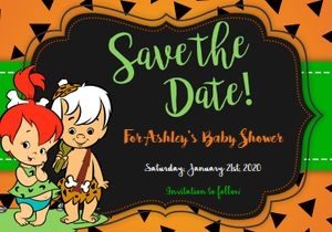 Save the date card: Flintstones baby shower twins set