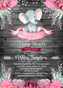 Elephant baby shower girl cactus wooden set design preview