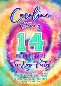 Tie dye party printable set design preview