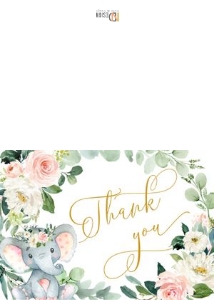 Thank you card: Elephant floral girl baby shower set