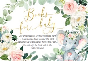Book request card: Elephant floral girl baby shower set