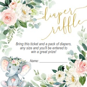 Diaper raffle card: Elephant floral girl baby shower set