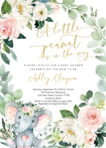 Invitation: Elephant floral girl baby shower set