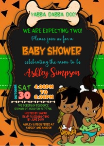 Invitation: Flintstones baby shower african american set