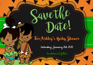 Save the date: Flintstones baby shower african american set