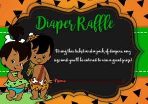 Diaper raffle card: Flintstones baby shower african american set