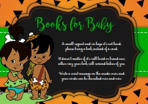 Book request card: Flintstones baby shower african american set