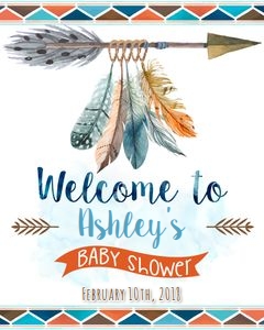 Welcome sign: Tribal baby shower orange set