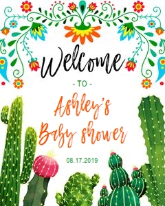 Welcome sign: Fiesta baby shower white set