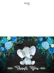 Thank you card: Elephant baby shower boy black