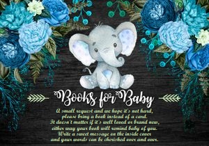 Book request card: Elephant baby shower boy black