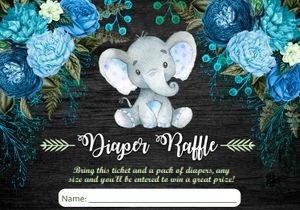 Diaper raffle card: Elephant baby shower boy black