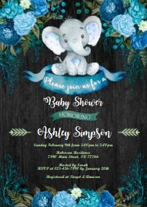 Invitation: Elephant baby shower boy black
