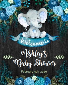 Welcome sign: Elephant baby shower boy black