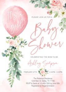 Invitation: Balloon Baby Shower Girl
