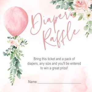 Diaper raffle card: Balloon Baby Shower Girl