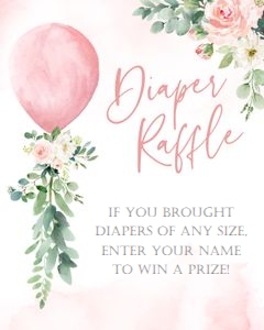 Diaper raffle sign: Balloon Baby Shower Girl