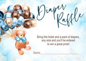 Diaper raffle card: Teddy bear baby shower boy set