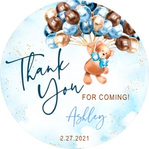 Round favor tag: Teddy bear baby shower boy set