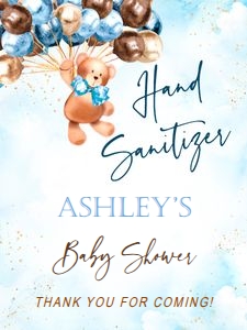 Hand sanitizer label: Teddy bear baby shower boy set