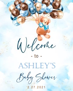 Welcome sign: Teddy bear baby shower boy set