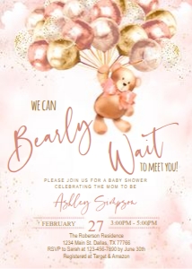 Blush Teddy bear baby shower set design preview