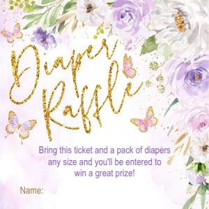 Diaper raffle card: Butterfly lavender baby shower