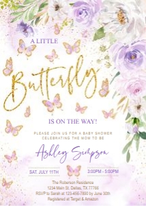 Butterfly lavender baby shower design preview