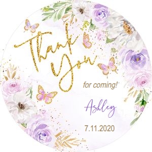 Round favor tag: Butterfly lavender baby shower