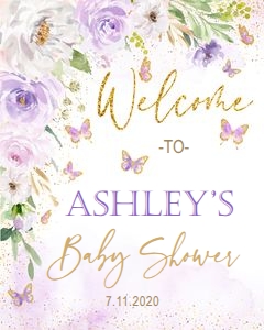 Welcome sign: Butterfly lavender baby shower