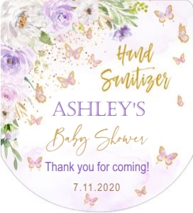 Hand Sanitizer label: Butterfly lavender baby shower