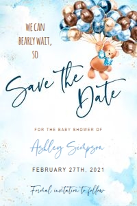 Save the date card: Teddy bear baby shower boy set