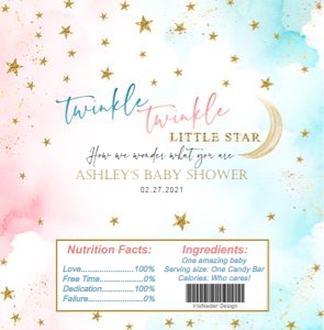 Twinkle little star gender reveal candy wrapper design preview
