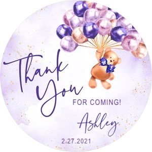 Round Favor tag: Purple teddy bear set