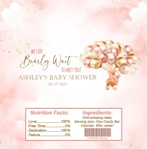 Blush Gold Teddy Bear Candy Wrapper design preview