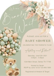 Boho Sage Teddy Bear Invitation Set design preview