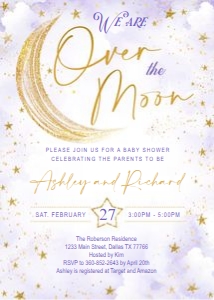 Invitation: Over the moon baby shower Lavender set