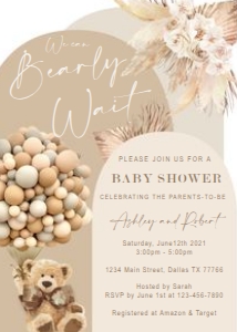 Boho Tan Teddy Bear Invitation Set design preview