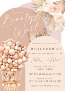 Boho Blush Teddy Bear Baby Shower Invitation set design preview