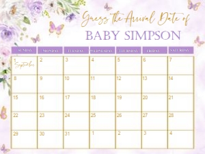Lavender Butterfly Guess arrival date calendar design preview
