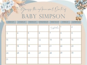 Boho Dusty Blue Teddy Bear Guess Arrival Date Calendar design preview