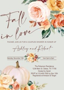 Floral Gray Fall in Love Couples Shower Set design preview