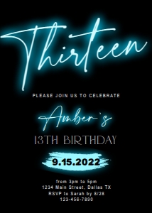 Aqua Neon Birthday Invitation design preview