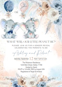 Elephant Gender Reveal invitation 2 design preview